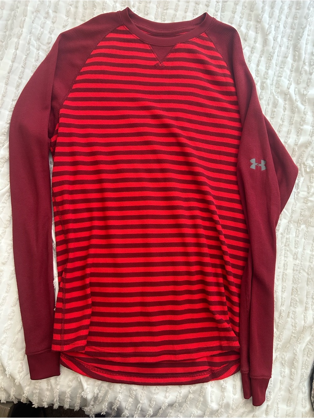 Under Armour Men’s Red and Dark Red Striped Crewneck Performance Sweater